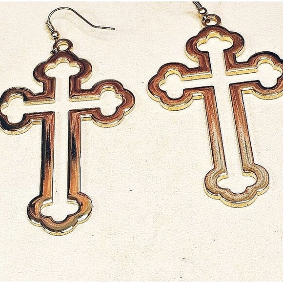 🔥$5/$25 Gold-Tone Cross Earrings Religious Statement Jewelry Lightweight - Picture 3 of 5
